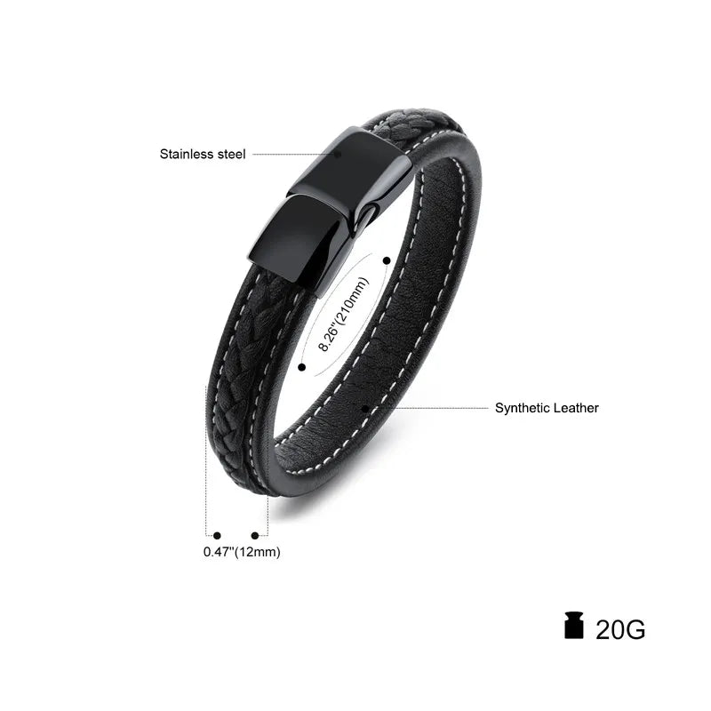 FZ Leather Glossy Stainless Steel Layered Braided Bracelet - FZwear