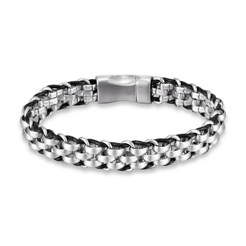 FZ Stainless Steel Chain Leather Punk Biker Bracelet - FZwear