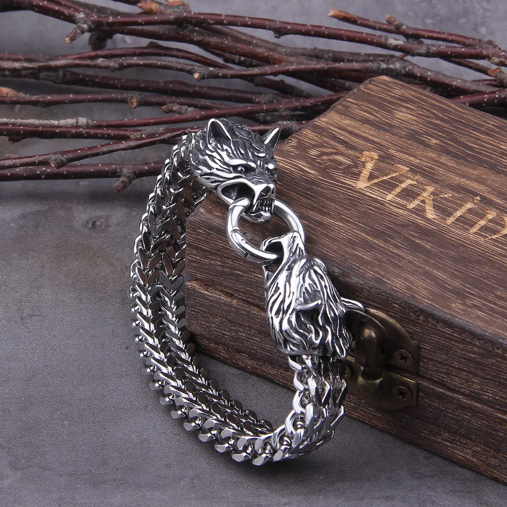 FZ Rock Viking Stainless Steel Mesh Chain Wolf Punk Bracelet - FZwear