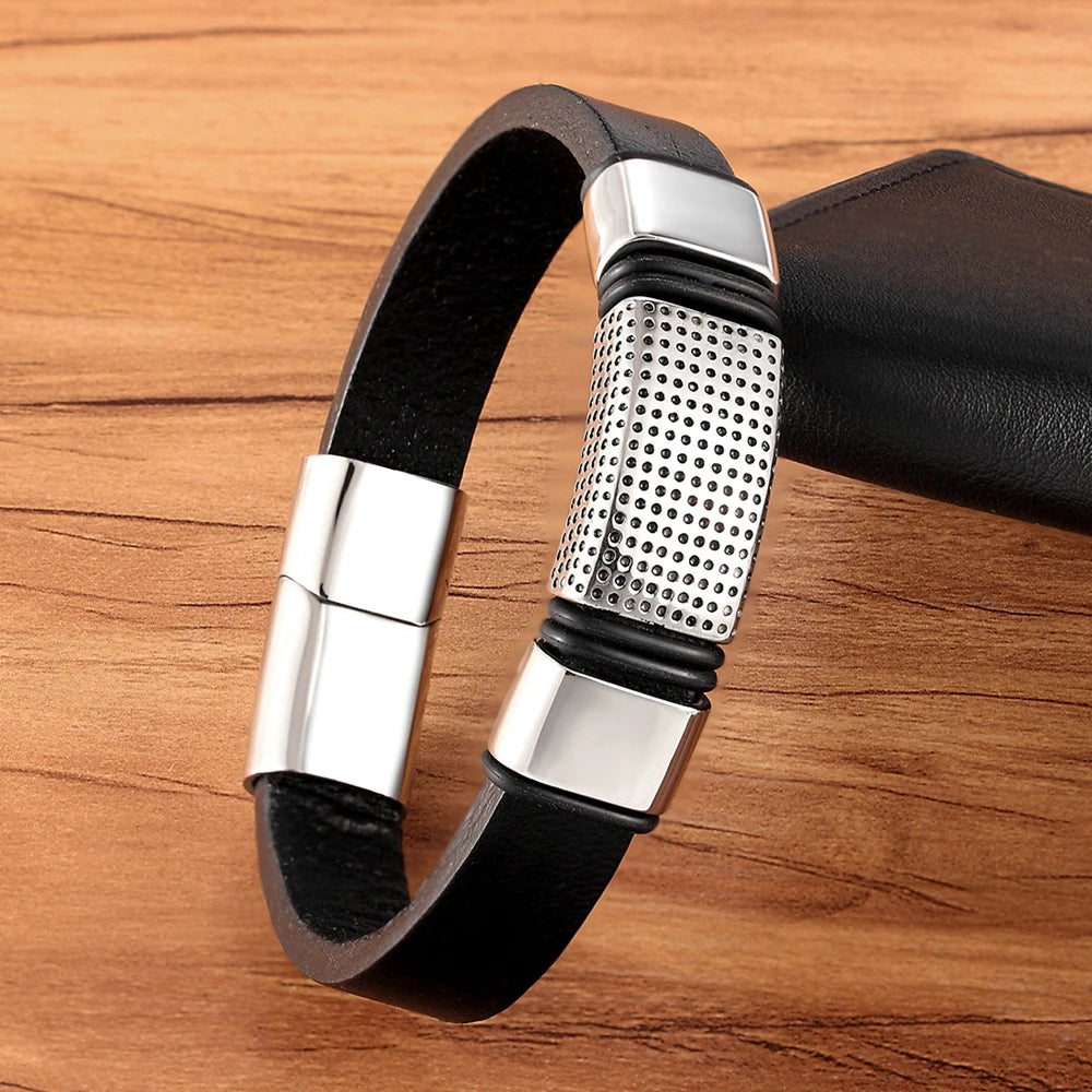 FZ Classic Style Leather Stainless Steel Bracelet - FZwear