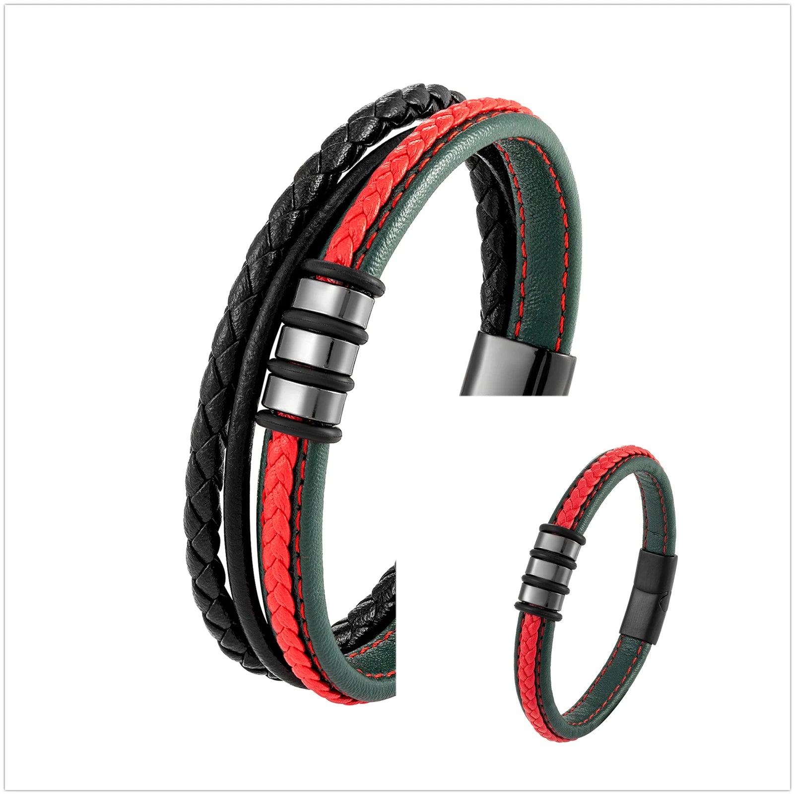 FZ New Interlocking Couple Stainless Steel Leather Rope Bracelet - FZwear