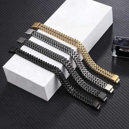 FZ Punk 12mm Wide Cuban Link Chain Stainless Steel Motorcycle Bracelet - FZwear