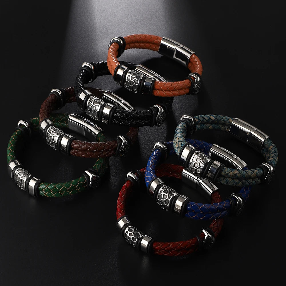 FZ Stainless Steel Double-Layer Leather Bracelet - FZwear