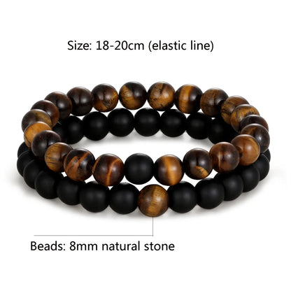 FZ 2pcs/set Distance Crown Beads Charm Natural Stone Bracelet - FZwear