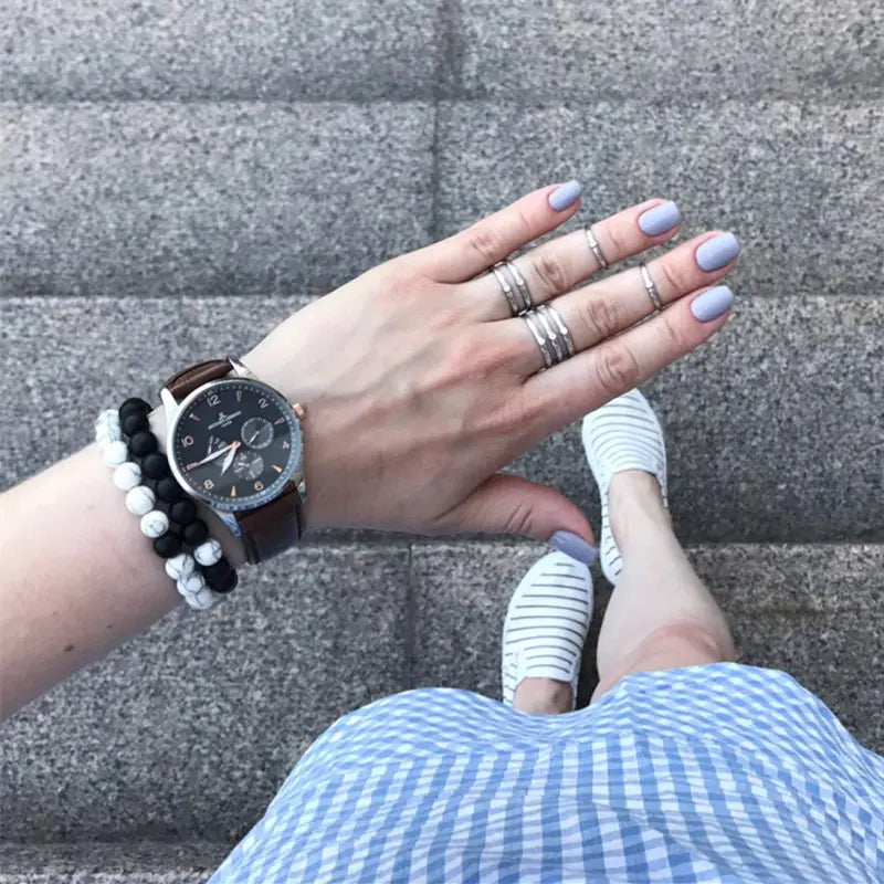 FZ 2pcs/set Distance Crown Beads Charm Natural Stone Bracelet - FZwear