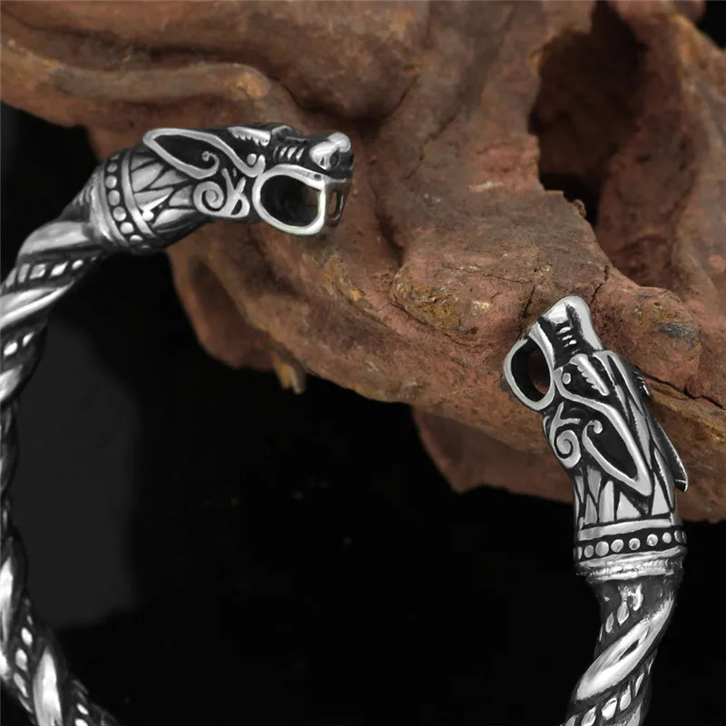 FZ Vintage Cuff Stainless Steel Nordic Viking Dragon Bracelet - FZwear