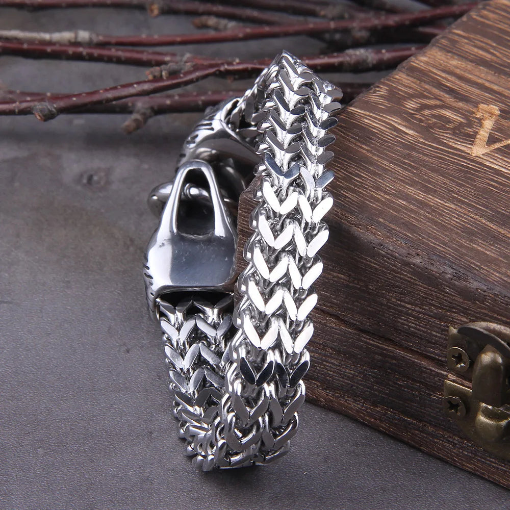 FZ Rock Viking Stainless Steel Mesh Chain Wolf Punk Bracelet