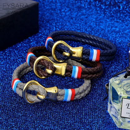 FZ Sport Design Black Leather Stainless Steel Bracelet - FZwear