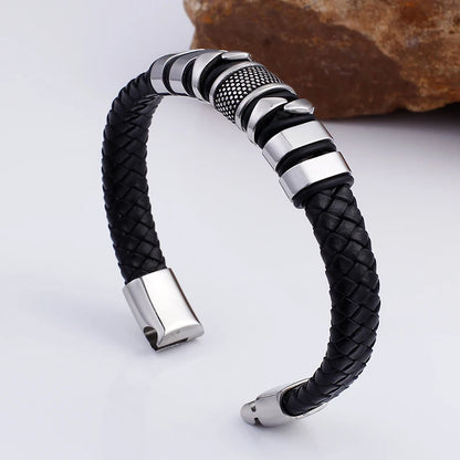 FZ Stainless Steel Wrap Genuine Leather Magnet Clasp Bracelet - FZwear