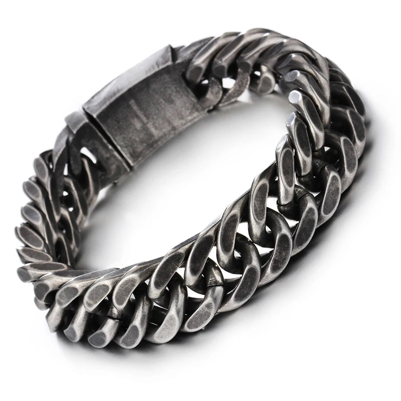 FZ Vintage Black Stainless Steel  Rhombus Thick Chain Link Bracelet - FZwear