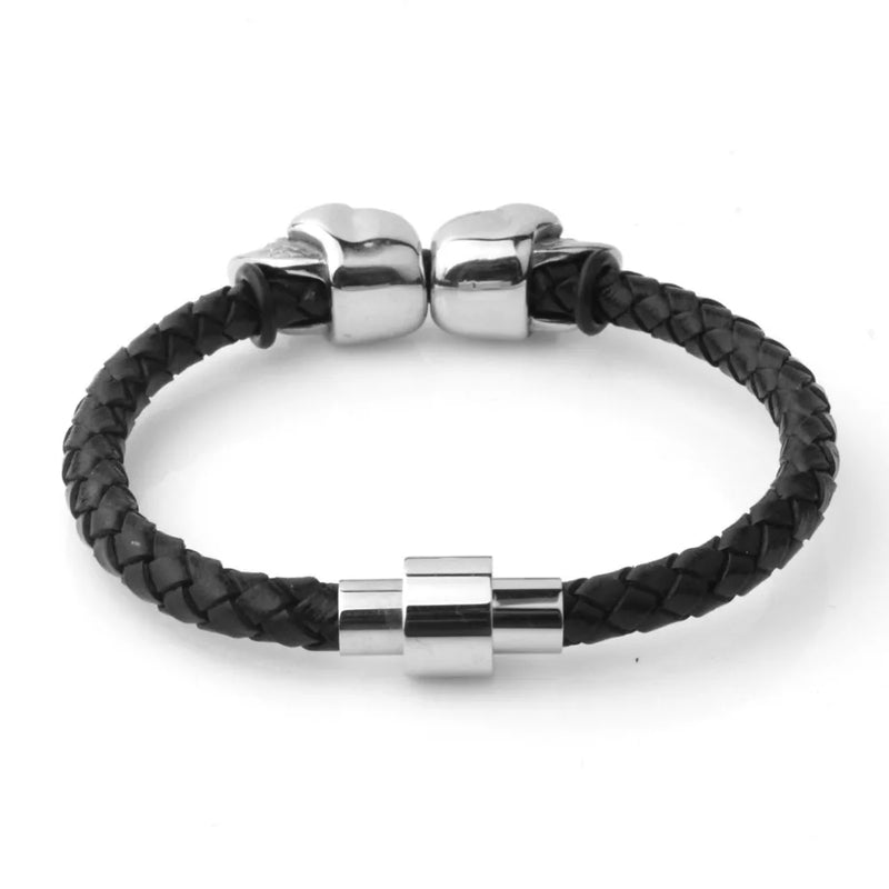 FZ Stainless Steel Skeleton Skull Braided Leather Bracelet - FZwear