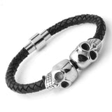 FZ Stainless Steel Skeleton Skull Braided Leather Bracelet - FZwear