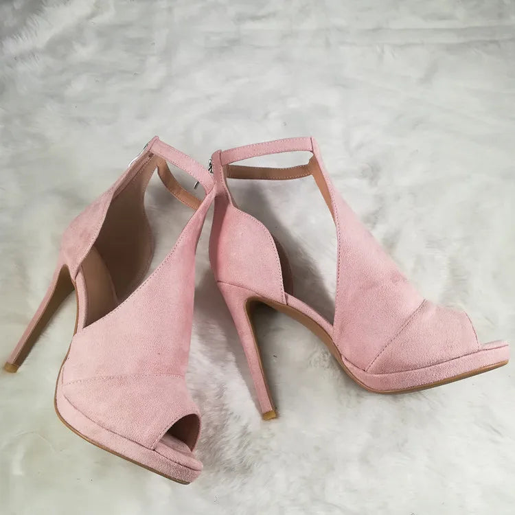 FZ Women's PU Suede Gladiator Bandage Cross Tied Peep Toe Shoes - FZwear