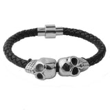 FZ Stainless Steel Skeleton Skull Braided Leather Bracelet - FZwear