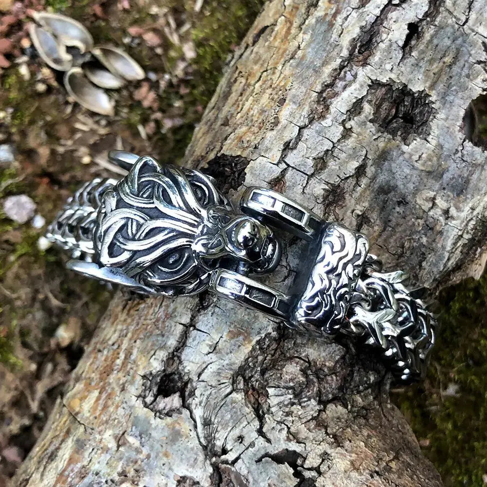 HX New Nordic Titanium Steel Bracelet Retro Personality Viking Wolf Head Bracelet Men's Fashion Trend Jewelry FZwear