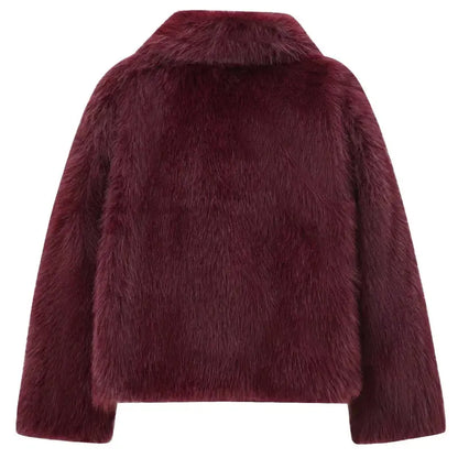 HXAO Women's Fur Coat Women 2024 Plush Burgundy Bomber Jacket Solid Crop Long Sleeve Jacket Warm Winter Coats Woman Casual Coats FZwear