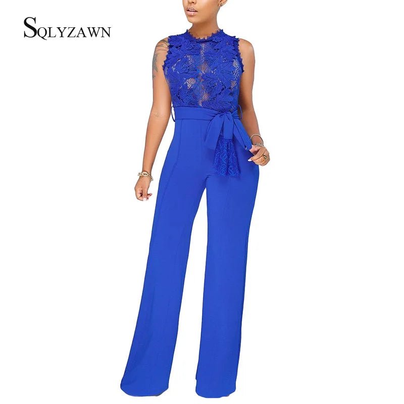 FZ Women's Sexy Transparent Lace Palazzo Pants Jumpsuit - FZwear
