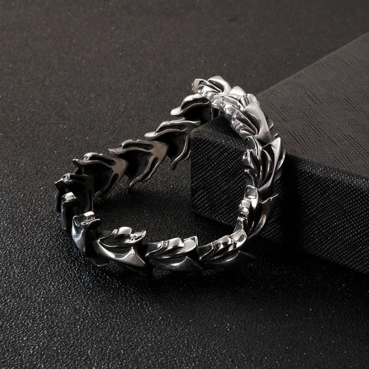 FZ 17mm Wide Dragon Chain Stainless Steel Ancient Silver Bracelet