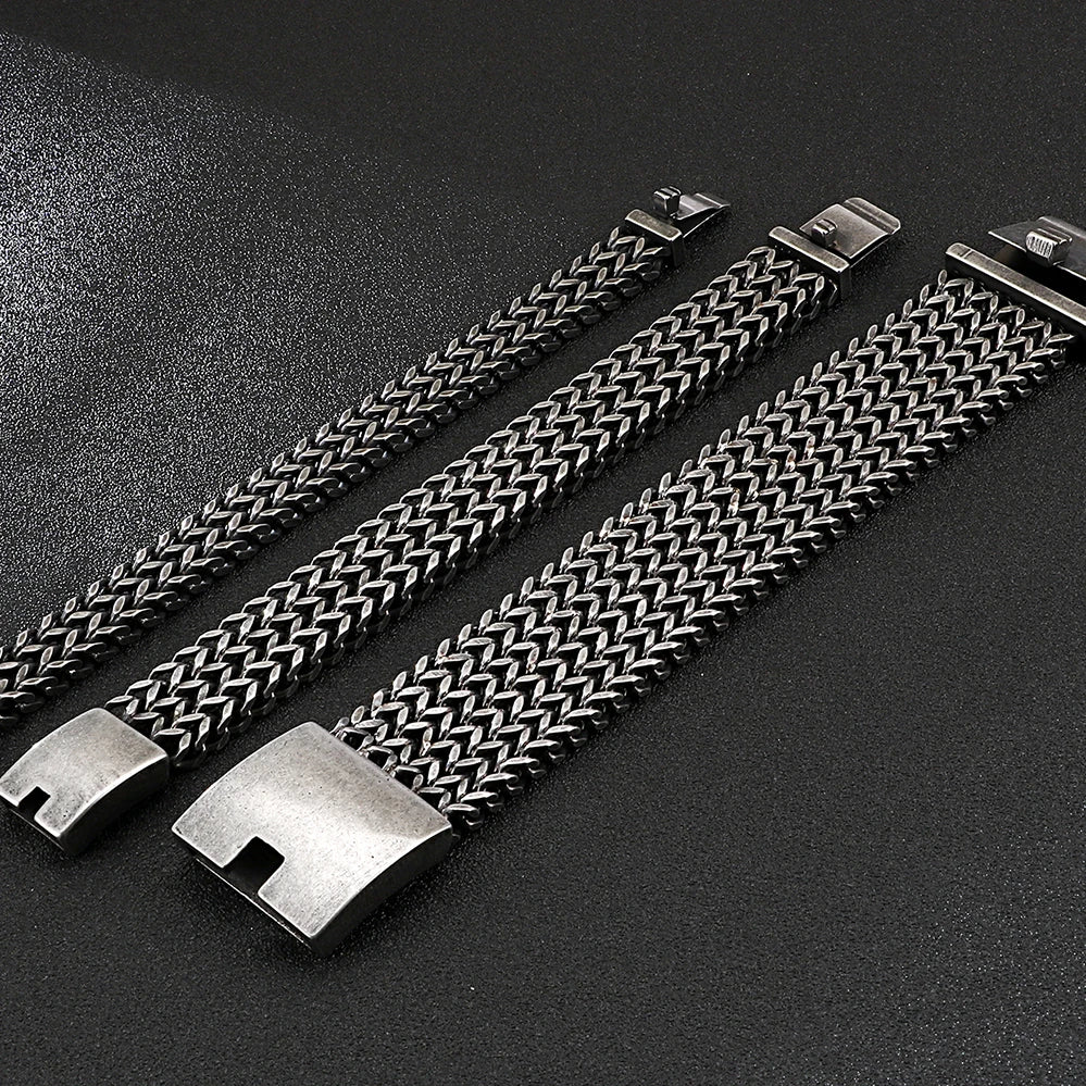 FZ Wide Black Stainless Steel Retro Massive Bracelet - FZwear