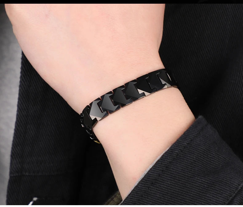 FZ Tungsten Links High Polished Inlay Health Magnetic Stones Bracelet - FZwear