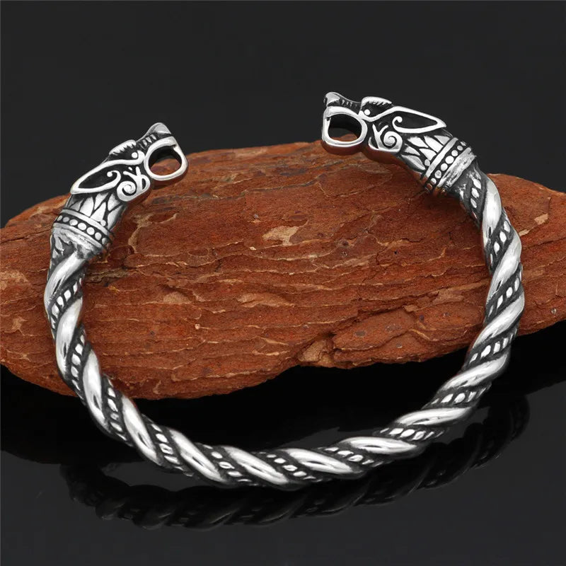 FZ Vintage Cuff Stainless Steel Nordic Viking Dragon Bracelet - FZwear