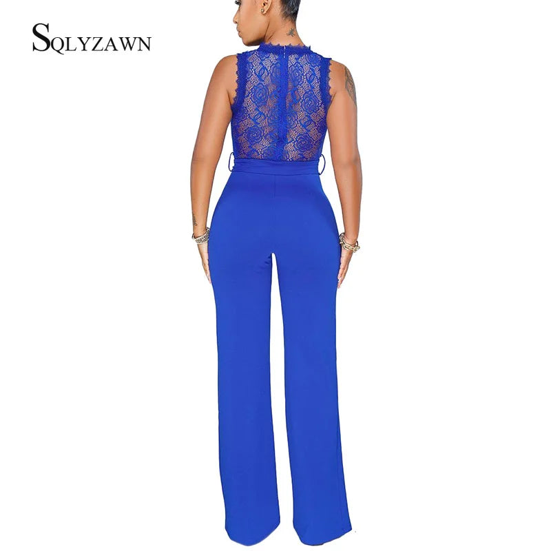 FZ Women's Sexy Transparent Lace Palazzo Pants Jumpsuit - FZwear