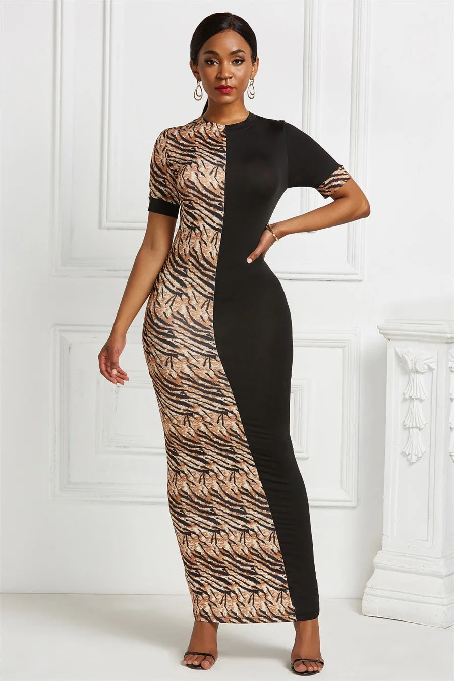 FZ Women's Leopard print Sexy Maxi Patchwork Bodycon Dress - FZwear