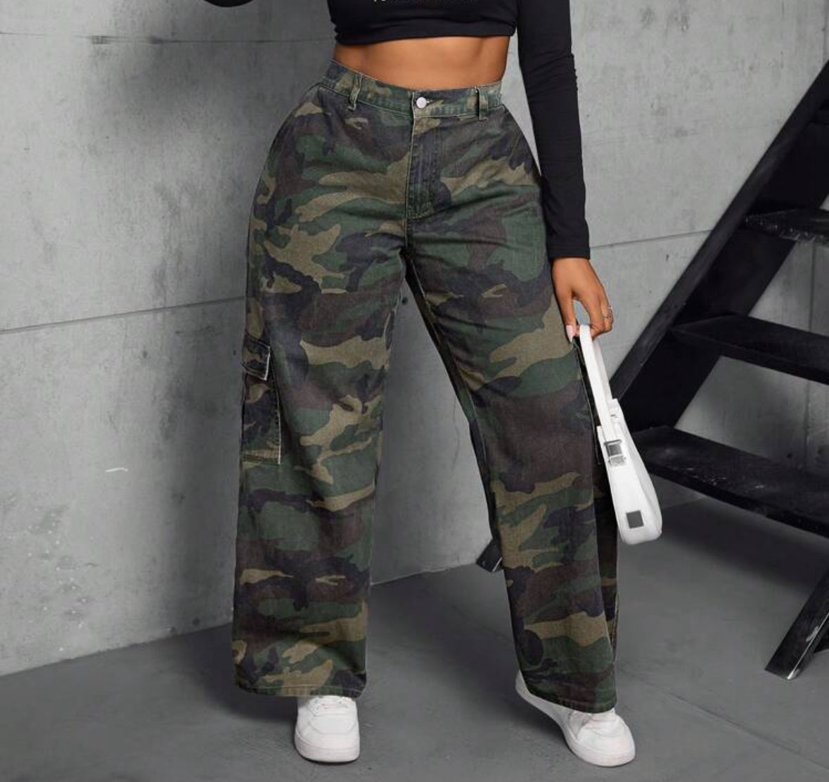 FZ Women's Plus Size Camouflage Cargo Straight Denim Pants