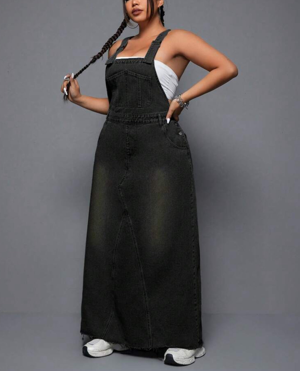 FZ Women's Plus Size Loose Fit Overall Washed Denim Dress