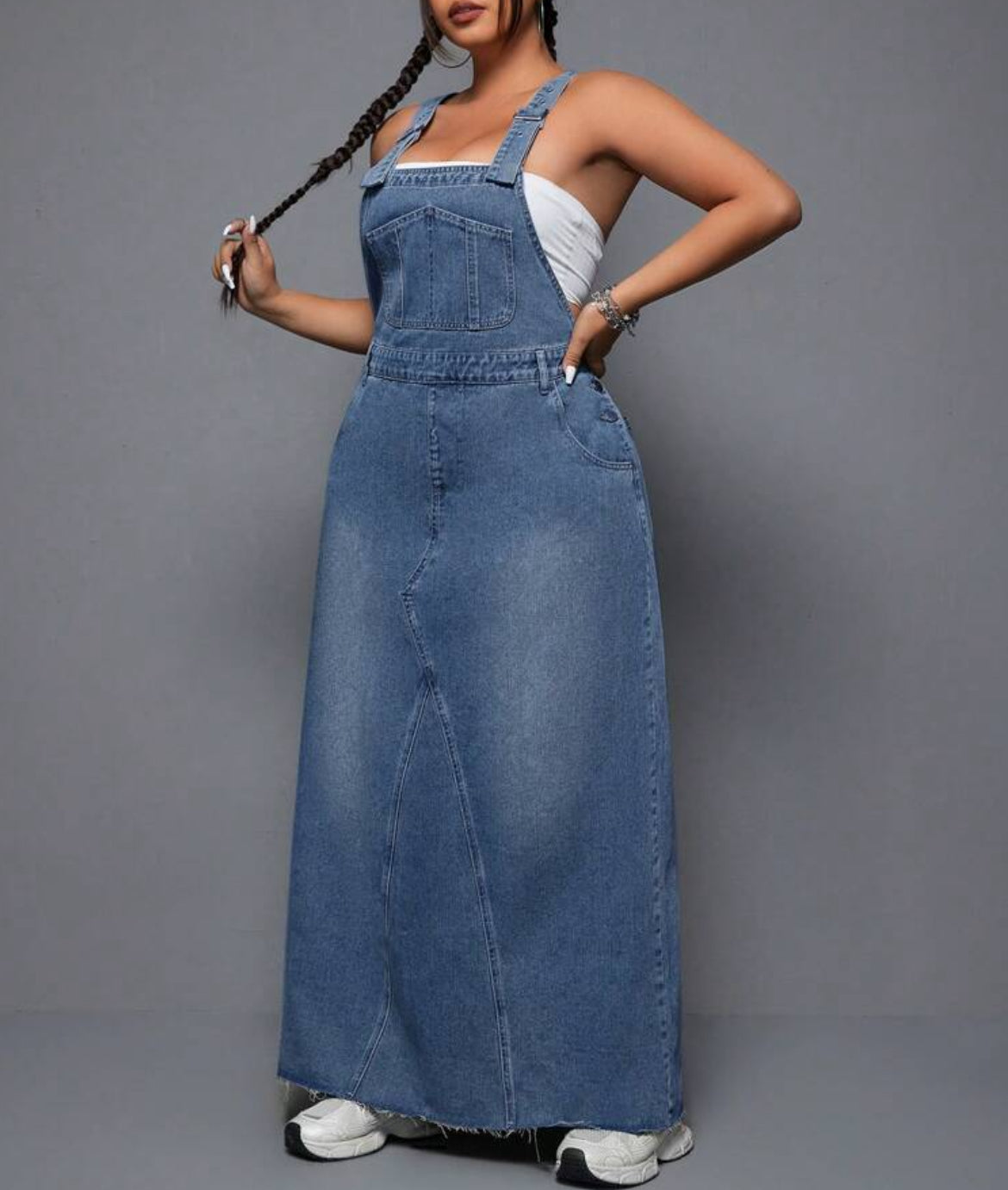 FZ Women's Plus Size Loose Fit Overall Washed Denim Dress