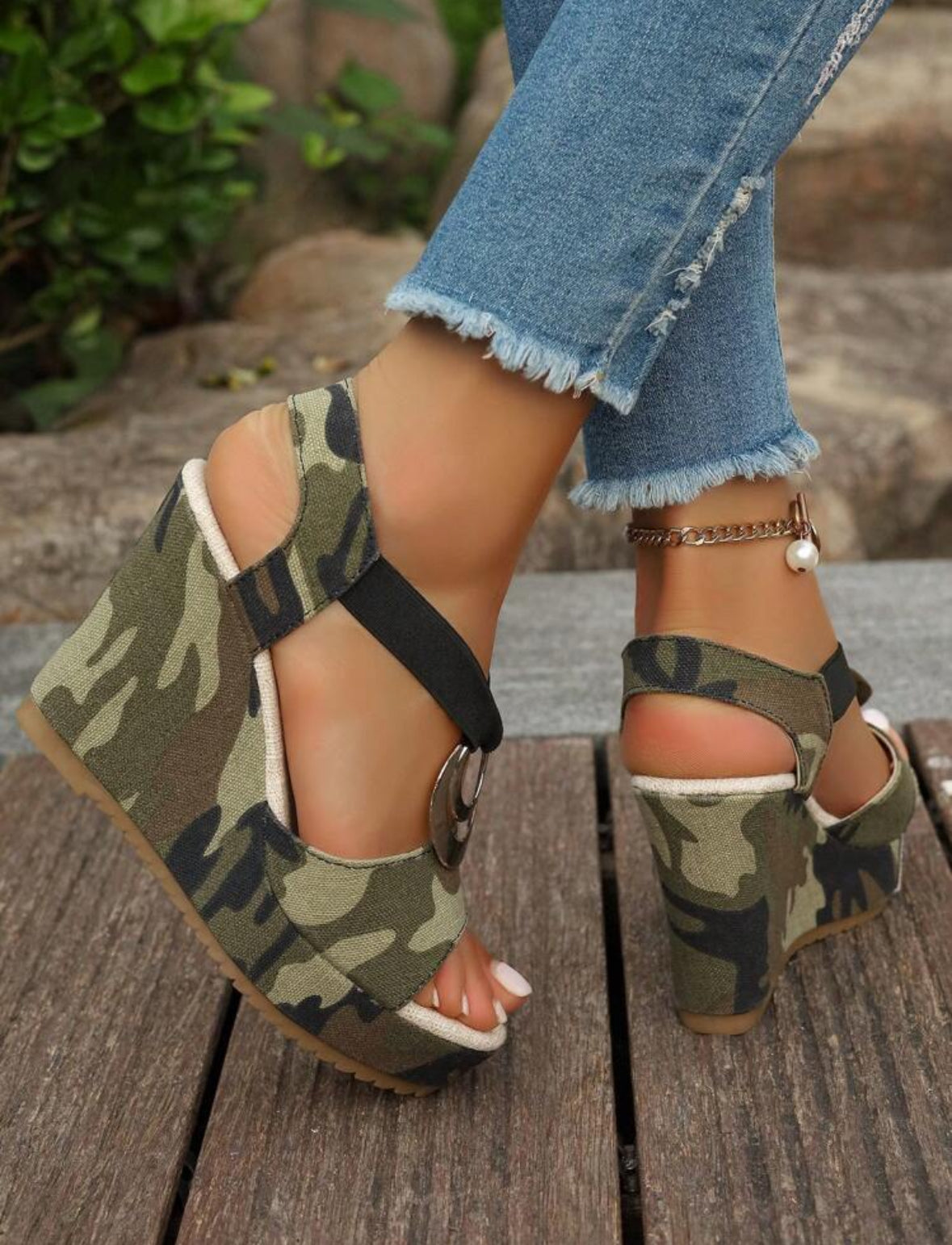 FZ Women's Platform Strap Minimalist Style High Heel Slip-On Wedge Shoes