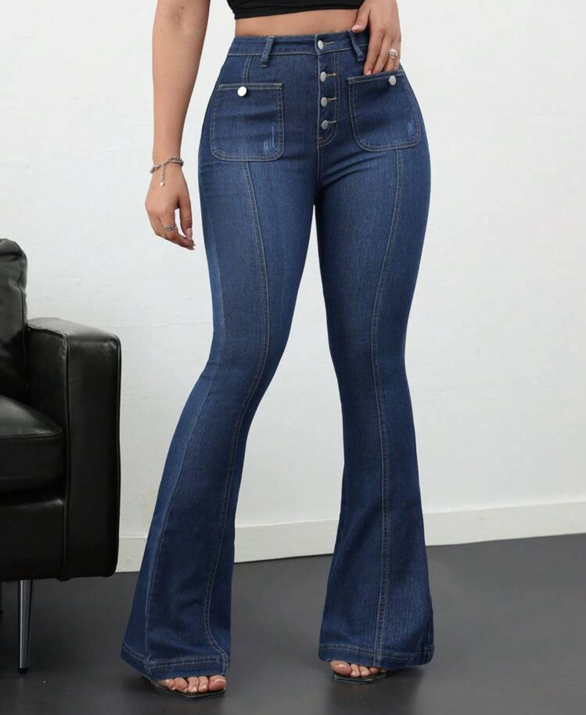 FZ Women's Skinny Stretch Flare Breasted Denim Pants