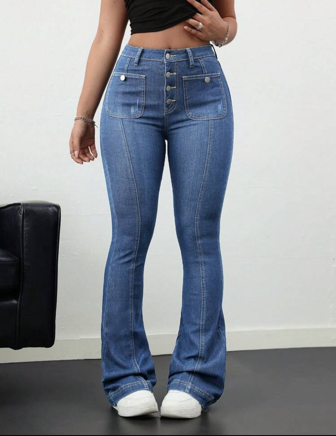 FZ Women's Plus Size Vintage Blue Flare Denim Pants