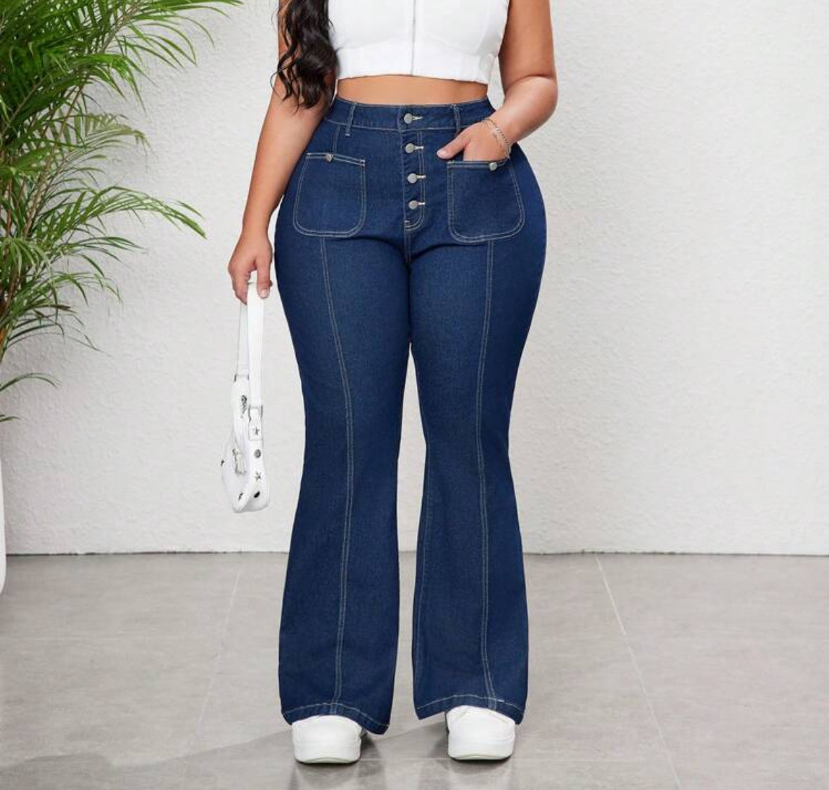 FZ Women's Plus Size Stretch Skinny Flare Slimming Denim Pants