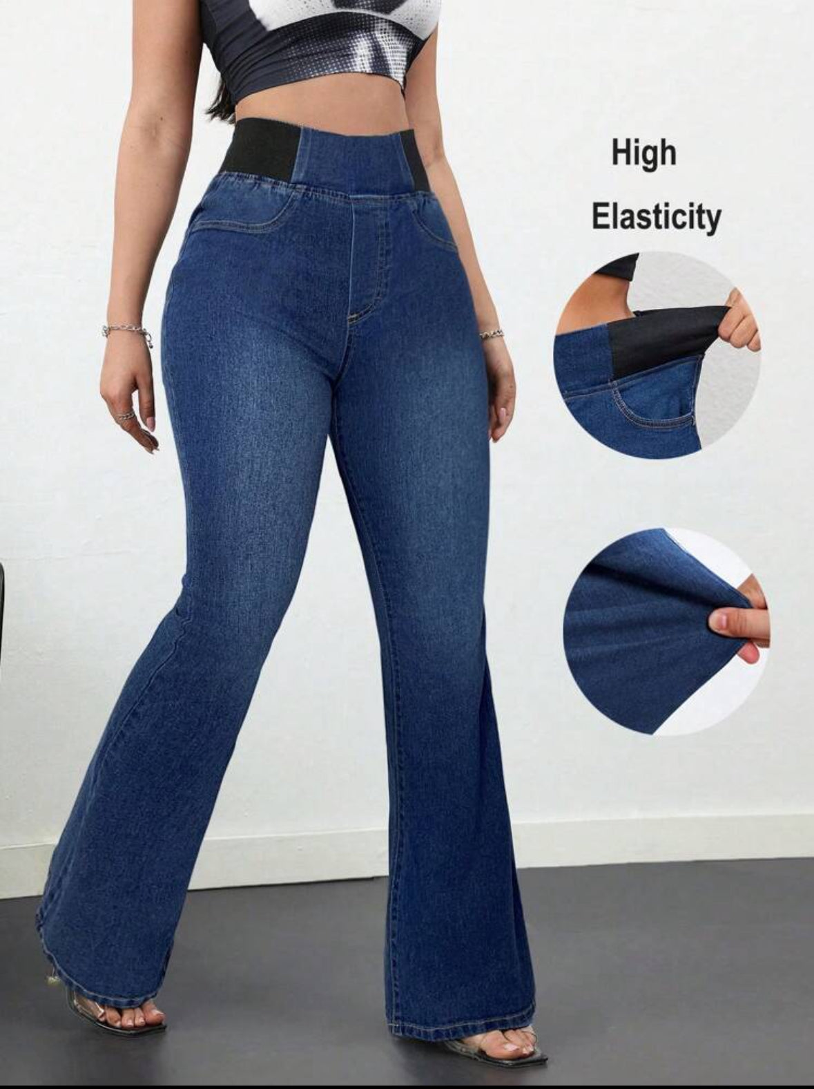 FZ Women's Skinny Stretch Flared High Waist Denim Pants