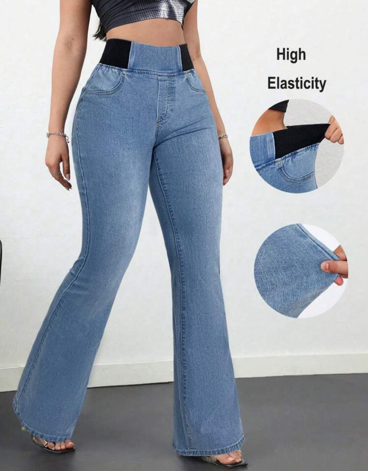 FZ Women's Skinny Stretch Flared High Waist Denim Pants