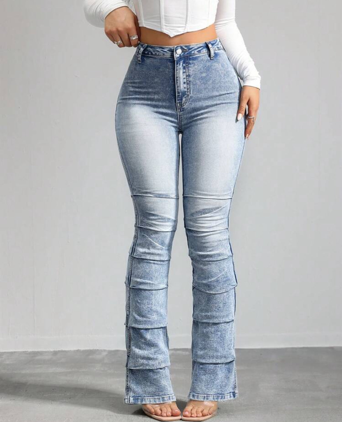 FZ Women's Skinny Stretch Stacked Flared Denim Pants