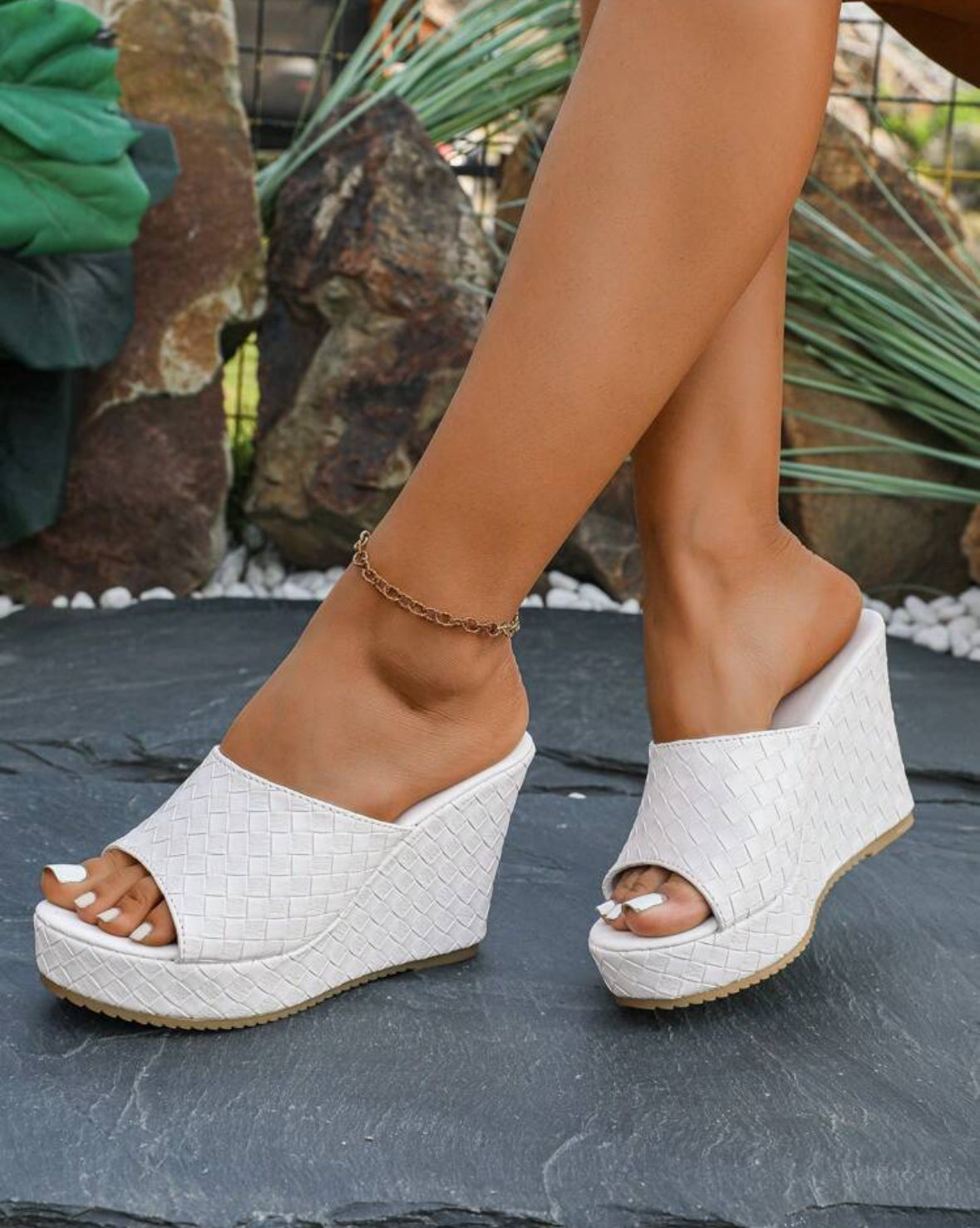 FZ Women's Solid Color Platform Slip-On Waterproof Wedge Sandals