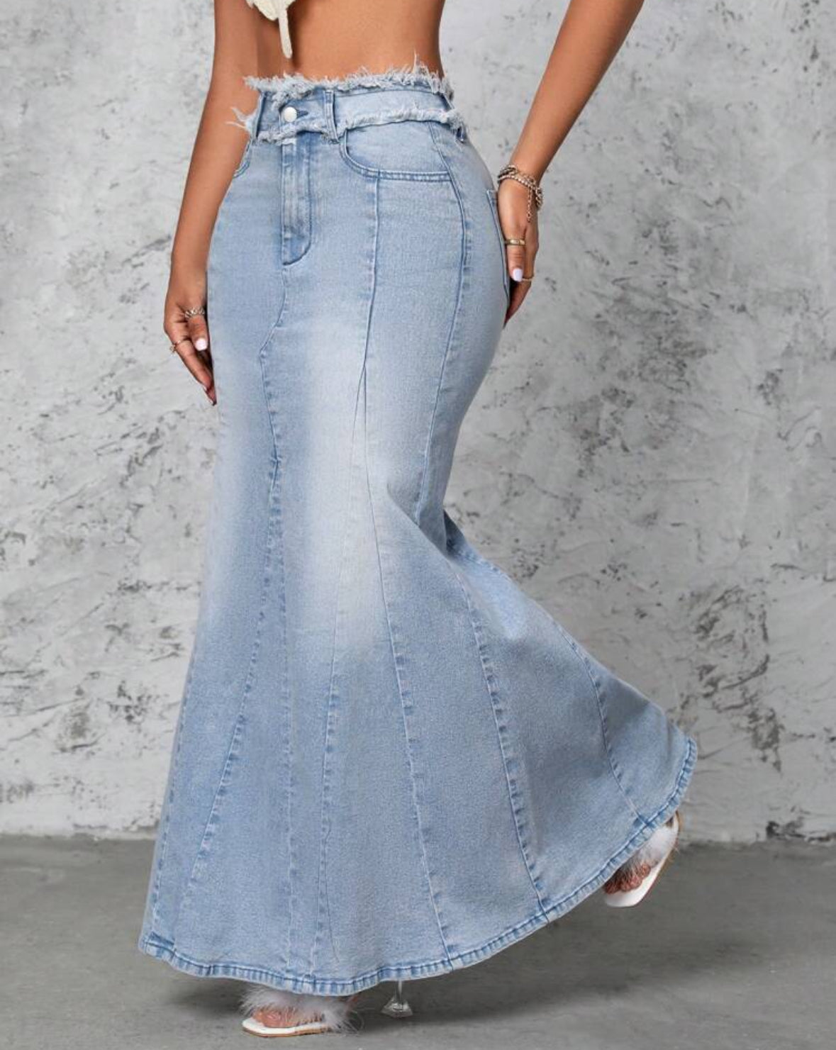 FZ Women's Frayed Hem Mermaid Denim Skirt