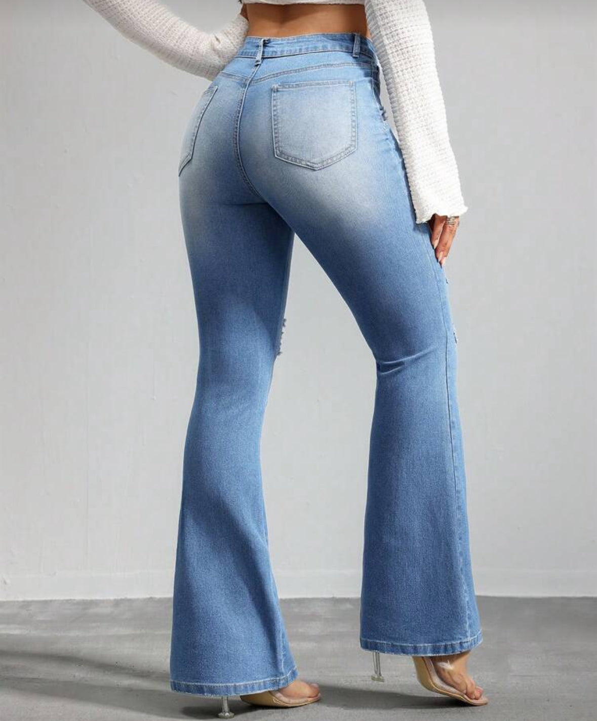 FZ Women's Skinny Elastic Ripped Flared High Waist Skinny Denim Pants