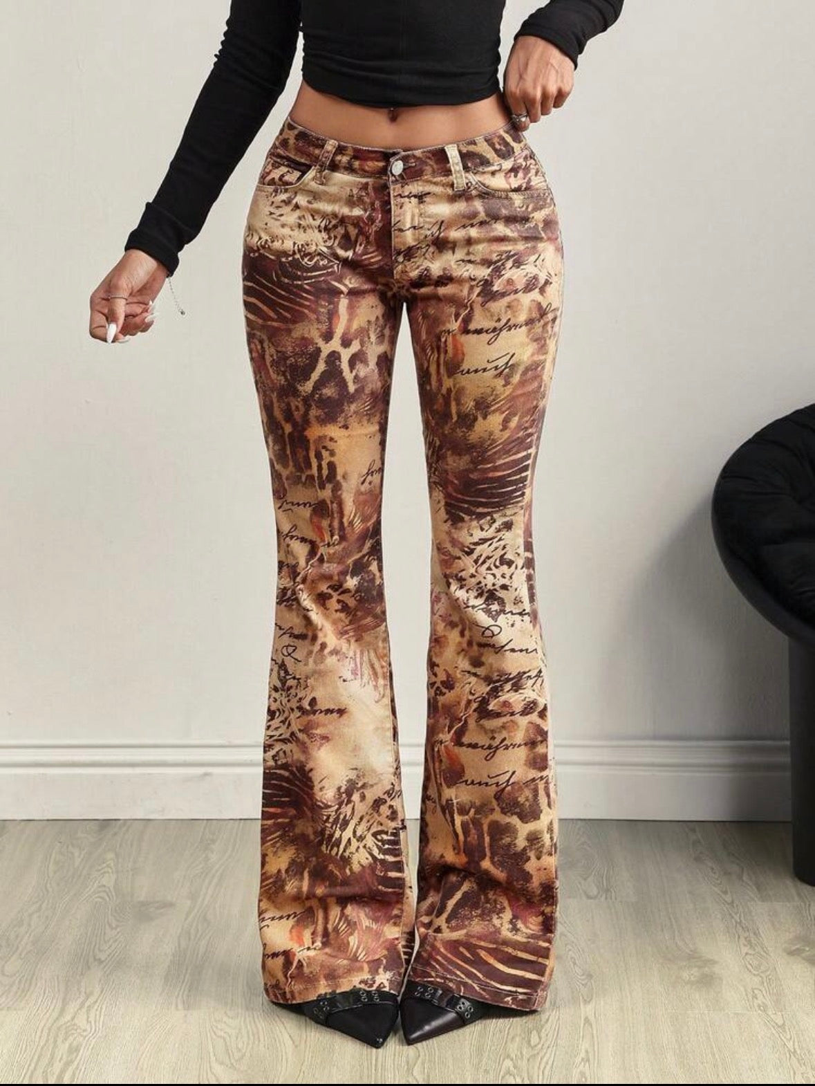 FZ Women's Printed Sexy Stretch Fitted Washed Flare Denim Pants