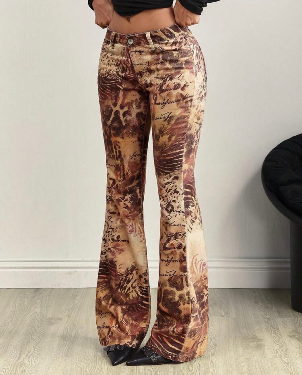 FZ Women's Printed Sexy Stretch Fitted Washed Flare Denim Pants