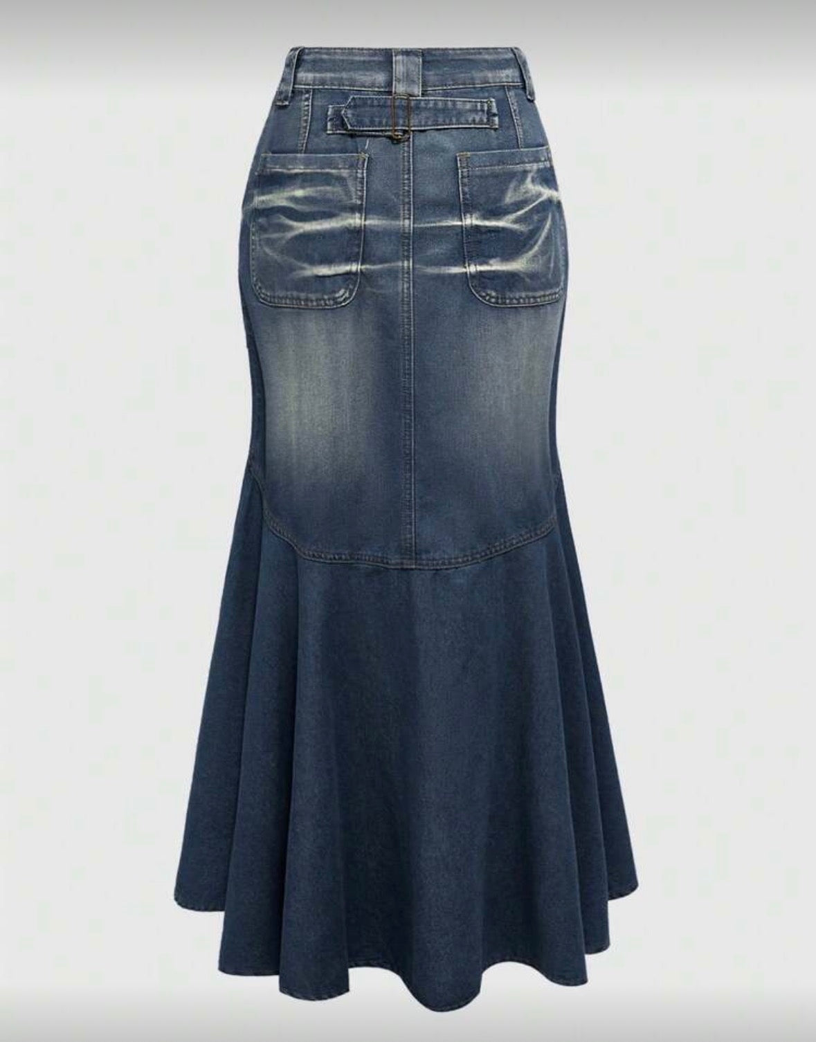 FZ Women's Vintage Y2K Distressed Wash Fish Tail Maxi Denim Skirt