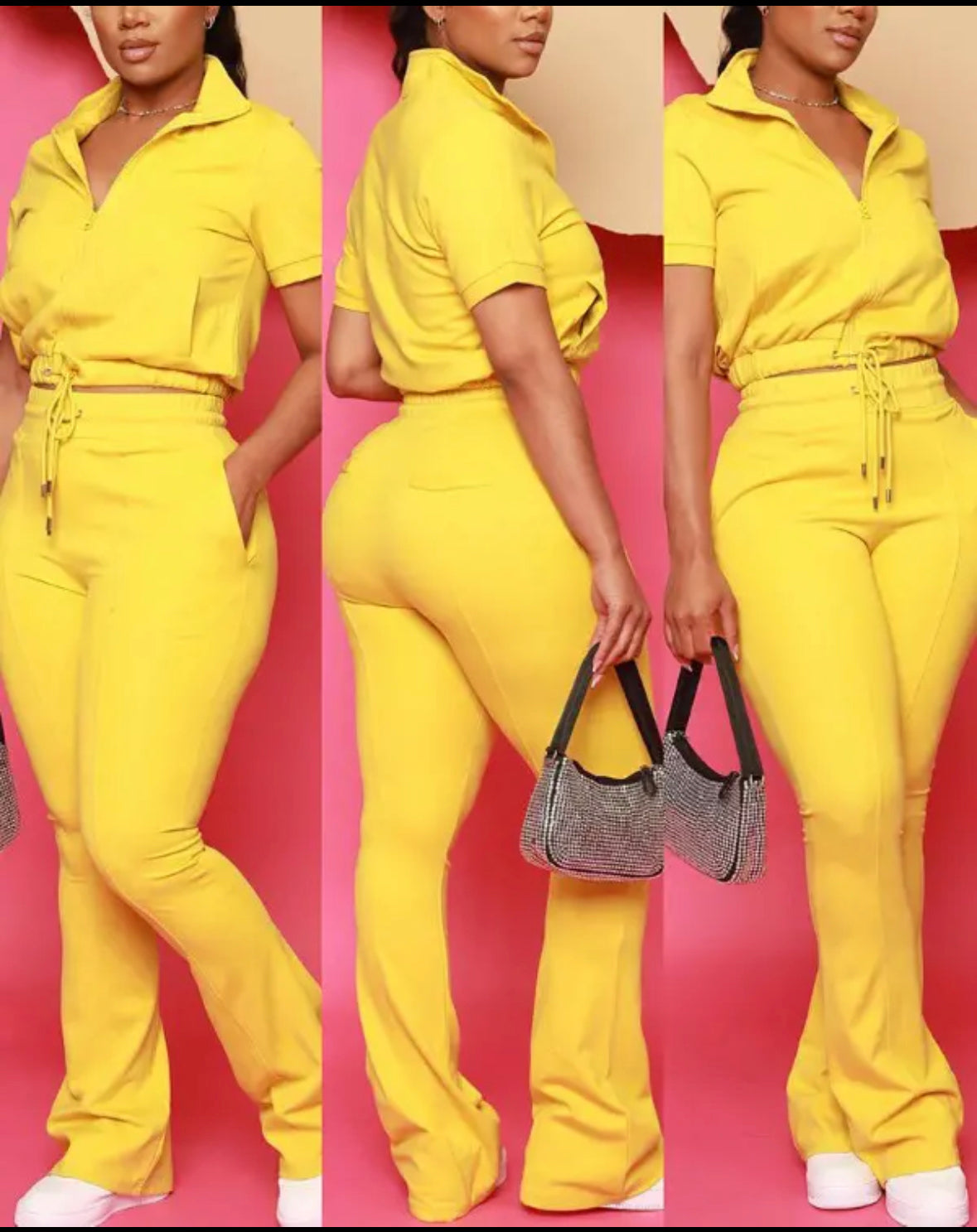 FZ Women's Drawstring Zipper Design Pants Suit - FZwear