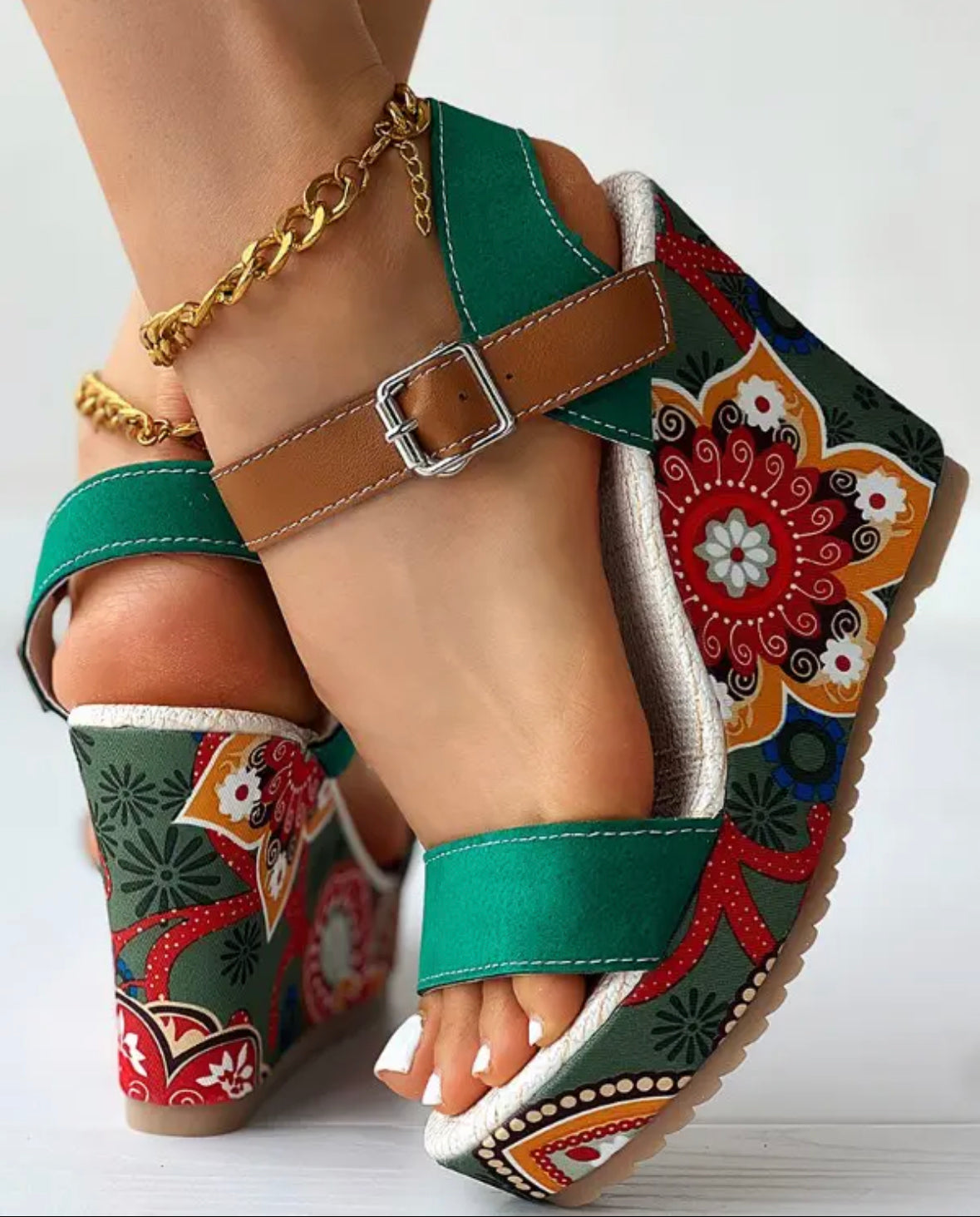 FZ Women's Floral Print Slingback Wedge Shoes - FZwear