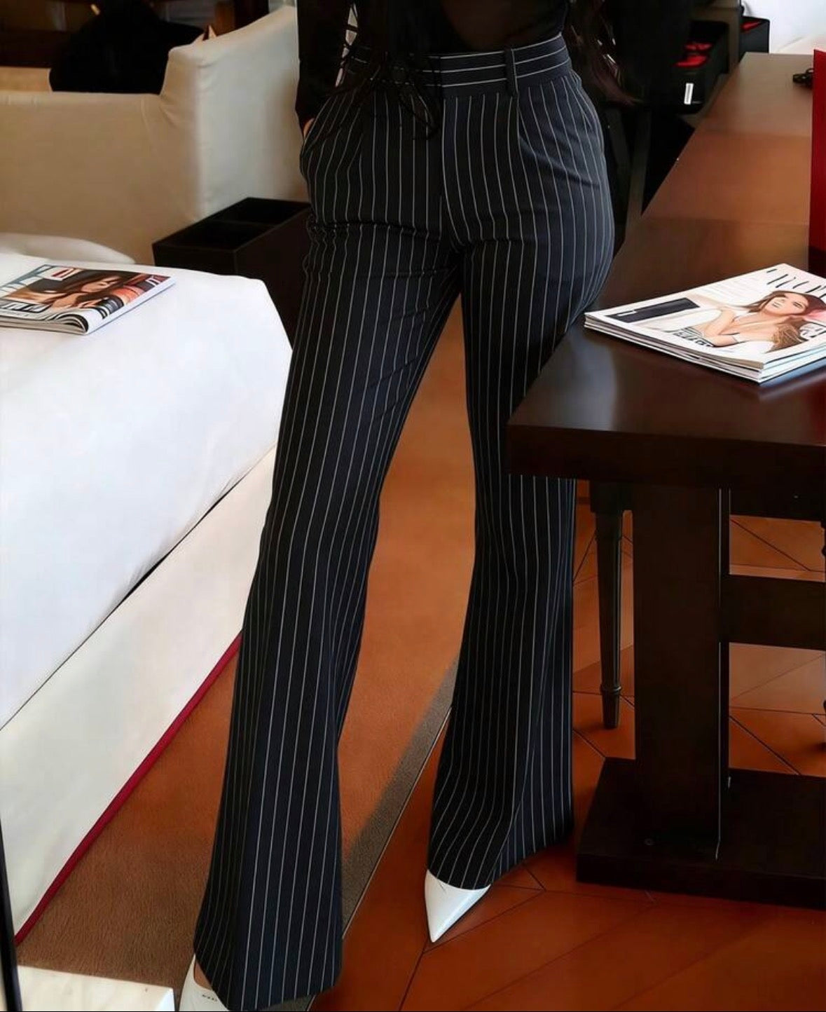 FZ Women's Solid Color Flared Long Retro Casual Elegant Urban Dress Pants