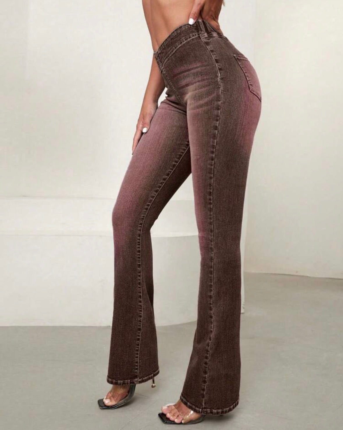 FZ Women's Asymmetric Waist Casual Versatile Flare Leg Denim Pants