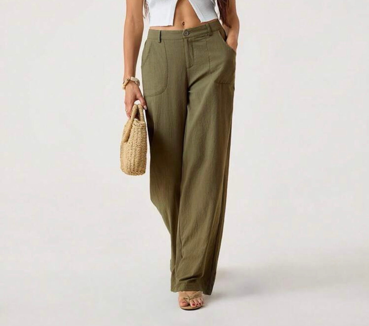 FZ Women's Washed Cotton Low Waist Straight Pants