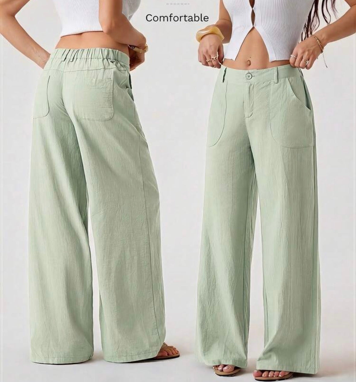 FZ Women's Washed Cotton Low Waist Straight Pants