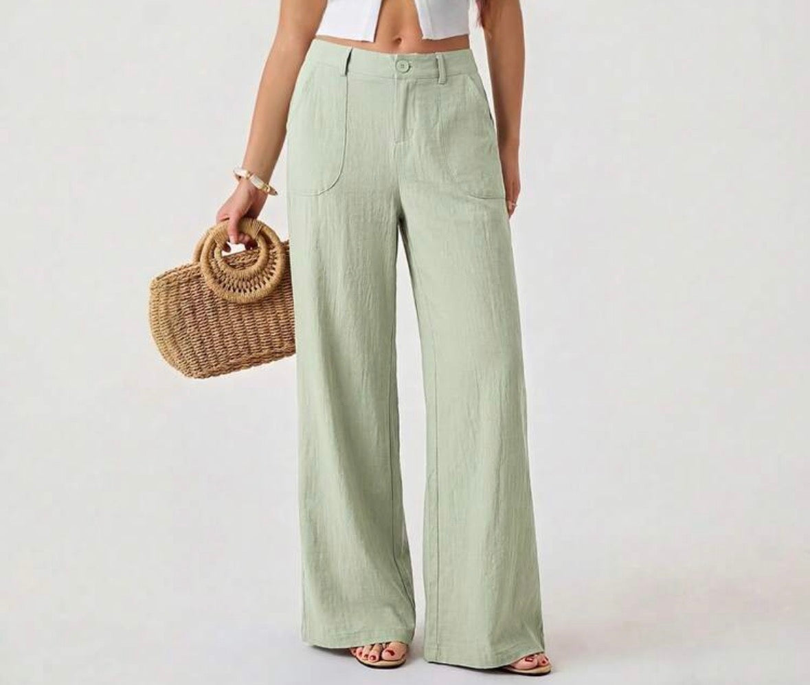 FZ Women's Washed Cotton Low Waist Straight Pants